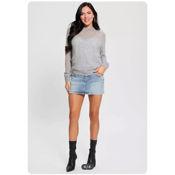 GUESS Eco Nani Denim Mini Skirt Light Wash Distressed Pockets Button Fly Women - Picture 3 of 9